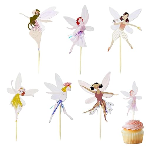 24 Stück Feen Geburtstag Deko,Feen Cupcake Topper,Feen Cupcake Deko,Fee Tortendeko Mädchen,Fee Cake Topper,Cupcake Picks Fee für Kinder Babyparty Mädchen Geburtstagsdeko von Meifiyu