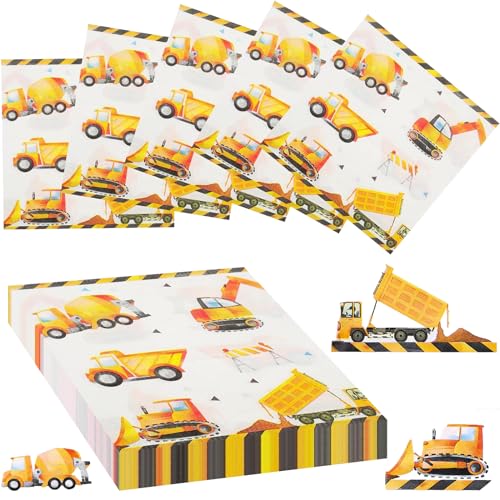 Servietten Baustelle 40 Stück Bagger Servietten Servietten Bagger Quadratisch Bagger Servietten Partygeschirr 33 x 33 cm Weich und Bequem Geeignet für die Tischdekoration zum Kindergeburtstag von Meifiyu