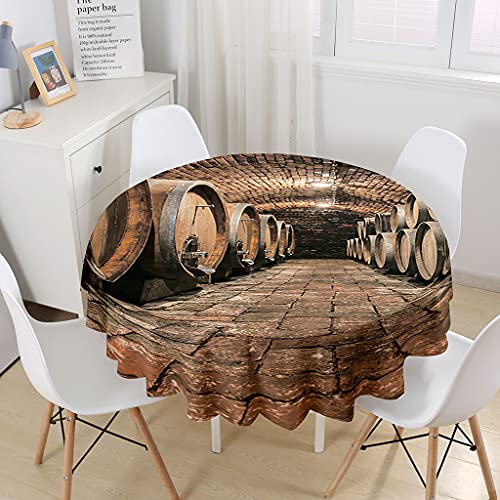 Mateju Runde Tischdecke mit 3DMuster, Lotuseffekt Tischtuch Abwaschbar Antifouling Wasserdicht, Polyester Tischwäsche Geeignet für Küche, Wohnzimmer, Picknick Party (Weinkeller,180cm) von Meiju-shop