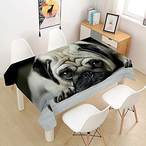 Meiju-shop Mateju 3D Niedlicher Hund Tischdecke Abwaschbar, Furnily Rechteck Polyester Wasserdicht Fleckschutz Ölfest, Pflegeleicht Outdoor Garten Deko Mehrzweck (Mops,100x140cm) von Meiju-shop