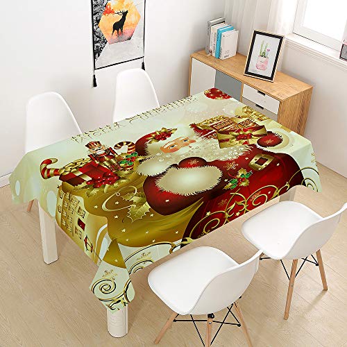 Mateju 3D Weihnachten Tischdecke Abwaschbar, Furnily Rechteck Dekoration Wasserdicht Fleckschutz Ölfest Polyester, Pflegeleicht Outdoor Garten Deko, 3D Weihnachtsmann Elk Geschenk (D,100x140cm) von Meiju