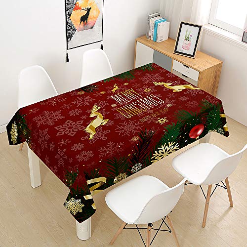 Mateju 3D Weihnachten Tischdecke Abwaschbar, Furnily Rechteck Dekoration Wasserdicht Fleckschutz Ölfest Polyester, Pflegeleicht Outdoor Garten Deko, 3D Weihnachtsmann Elk Geschenk (G,90x90cm) von Meiju