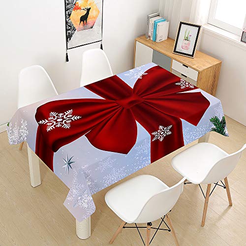 Mateju 3D Weihnachten Tischdecke Abwaschbar, Furnily Rechteck Dekoration Wasserdicht Fleckschutz Ölfest Polyester, Pflegeleicht Outdoor Garten Deko, 3D Weihnachtsmann Elk Geschenk (J,140x220cm) von Meiju