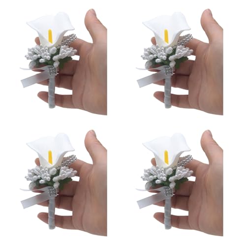 Meiliyizu Hochzeits-Boutonniere mit künstlichen Blumen, Boutonniere für Bräutigam, Brautjungfer, Boutonniere für Braut und Brautjungfer, 4 Stück von Meiliyizu