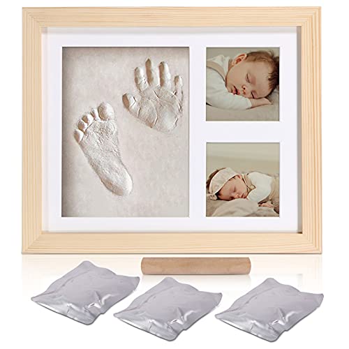 Meilo Ton-Bilderrahmen für Handabdruck, Rahmen aus Holz und Acrylglas, Geschenk für Babytaufe (wood-2823) von Meilo