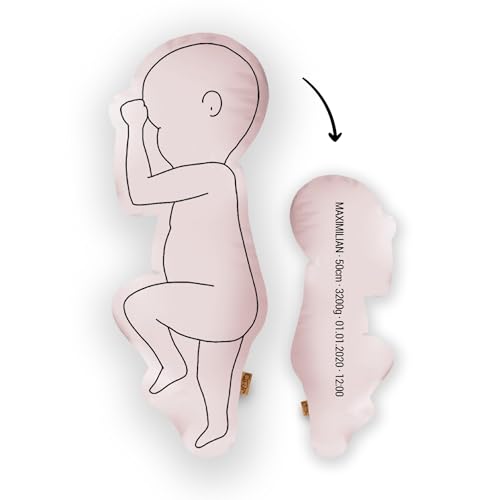 Mein Babykissen Personalisiertes Geburtskissen zur Geburt im 1:1 Maßstab | Mit Namen für Neugeborene | Erinnerungen in Originalgröße Jungen Mädchen (Dusty Rose, 1:1 Maßstab mit Gewicht, Classy One) von Mein Babykissen