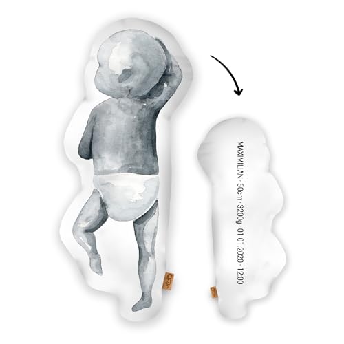 Mein Babykissen Personalisiertes Geburtskissen zur Geburt im 1:1 Maßstab | Mit Namen für Neugeborene | Erinnerungen in Originalgröße Jungen Mädchen (Original, 1:1 Maßstab mit Gewicht, Watercolor Two) von Mein Babykissen