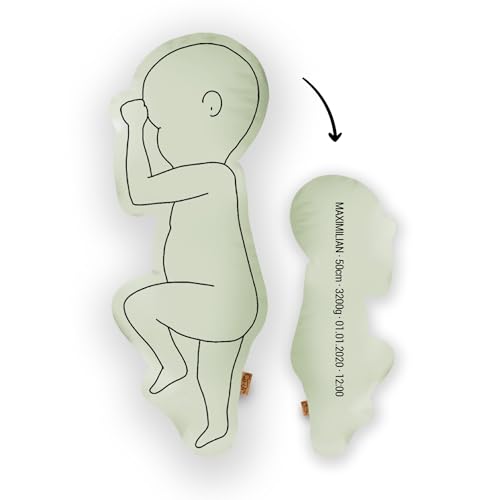 Mein Babykissen Personalisiertes Geburtskissen zur Geburt im 1:1 Maßstab | Mit Namen für Neugeborene | Erinnerungen in Originalgröße Jungen Mädchen (Pastel Green, 1:1 Maßstab mit Gewicht, Classy One) von Mein Babykissen