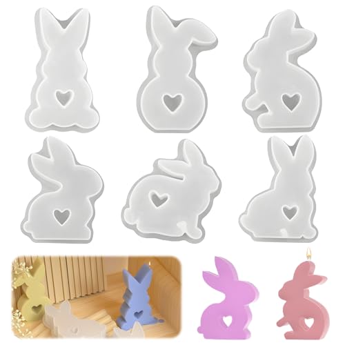 6 Stück Osterhase Silikonform,Silikonformen Gießformen Ostern 3D Kaninchen Gießform Ostern, DIY Seifenform für Gips, Sojawachs Kerzen, Handwerk von Mein HERZ