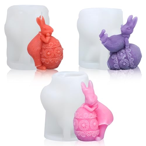 Silikonformen für Ostern,3 Stück Ostern Kaninchen Silikonform Kerzenform Silikon Gießformen Silikonform Zum Gießen Ostern Hase 3D Hasen Kerzengießform Silikon Kerzen für Kerzen Tortendeko Seife von Mein HERZ