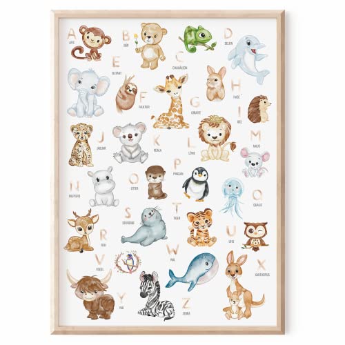 MeinBaby123® ABC Poster fürs Kinderzimmer | Alphabet Poster DIN A2 I Tier Lernposter mit Buchstaben | geeignet für Kindergarten, Vorschule, Grundschule | Wandposter Premium (Tiere Alphabet 2) von MeinBaby123