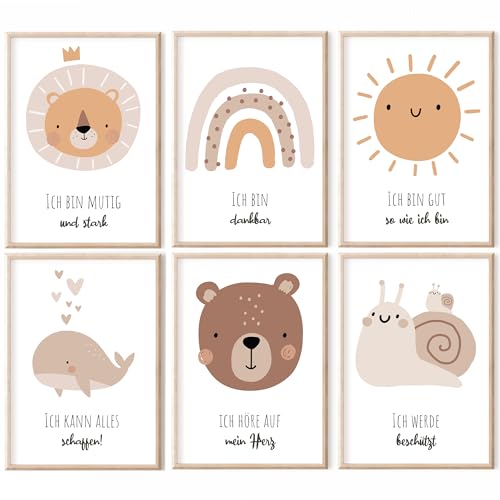 MeinBaby123® Affirmationsbilder | 6er Poster Set DIN A4 | Bilder Kinderzimmer | Deko Bilder | Babyzimmer | Wandposter Premium (Affirmations Poster V2) von MeinBaby123