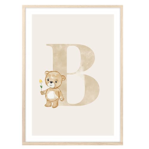 MeinBaby123® Buchstaben Poster DIN A4 Kinderzimmer Mädchen und Junge | Babyzimmer Deko | Bilder Kinderzimmer | Geschenkideen zur Geburt | Anfangsbuchstabe B (süßer Bär) von MeinBaby123