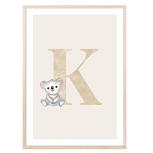 MeinBaby123® Buchstaben Poster DIN A4 Kinderzimmer Mädchen und Junge | Babyzimmer Deko | Bilder Kinderzimmer | Geschenkideen zur Geburt | Anfangsbuchstabe K (süßer Koala) von MeinBaby123