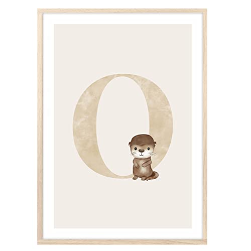 MeinBaby123® Buchstaben Poster DIN A4 Kinderzimmer Mädchen und Junge | Babyzimmer Deko | Bilder Kinderzimmer | Geschenkideen zur Geburt | Anfangsbuchstabe O (süßer Otter) von MeinBaby123