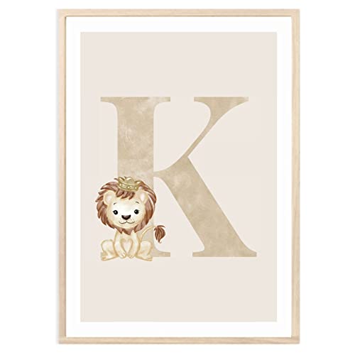 MeinBaby123® Buchstaben Poster DIN A4 Kinderzimmer Mädchen und Junge | Babyzimmer Deko | Bilder Kinderzimmer | Geschenkideen zur Geburt | Geburtsposter | Anfangsbuchstabe Poster K (Löwe - K) von MeinBaby123