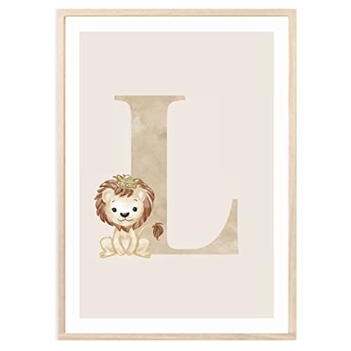 MeinBaby123® Buchstaben Poster DIN A4 Kinderzimmer Mädchen und Junge | Babyzimmer Deko | Bilder Kinderzimmer | Geschenkideen zur Geburt | Geburtsposter | Anfangsbuchstabe Poster L (Löwe - L) von MeinBaby123