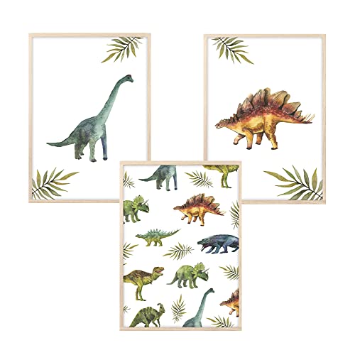 MeinBaby123® Dino Poster Kinderzimmer | Dinosaurier Poster 3er Set DIN A4 I Bilder Kinderzimmer Jungen | Dino Deko Bilder Kinderzimmer | Babyzimmer Deko (Dino Poster Set - 2) von MeinBaby123