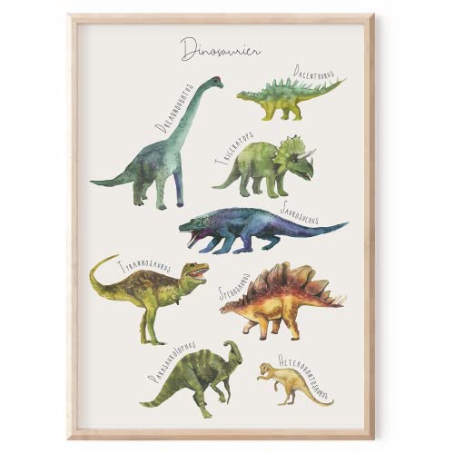 MeinBaby123® Dino Poster Kinderzimmer | Dinosaurier Poster DIN A2 | Bilder Kinderzimmer Jungen | Dino Deko Bilder Kinderzimmer | Babyzimmer Deko | Wandposter Premium (Dino Poster - 3) von MeinBaby123