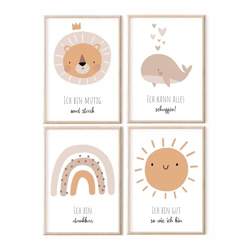 MeinBaby123® I Affirmationsbilder | 4er Set DIN A4 Poster Set | Bilder Kinderzimmer | Kinderzimmer Poster | Deko Bilder Kinderzimmer | Babyzimmer | Wandposter Premium (Affirmations Set V6) von MeinBaby123