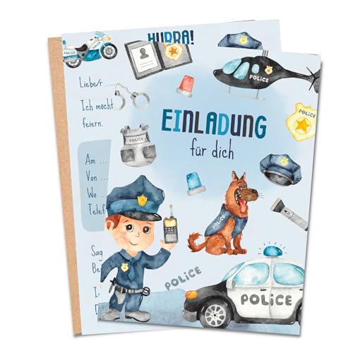 MeinBaby123® 10 Polizei Einladungskarten Kindergeburtstag Jungs | Geburtstagseinladungen für Kinder | Polizei Einladungskarten | inkl. 10 Briefumschläge (Polizei V1) von MeinBaby123