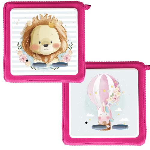 MeinBaby123® Schutzfolie kompatibel mit Toniebox 2er Set | Schutzcover selbstklebend | Premium Qualität | Aufkleber passgenau I Folie Sticker I Toniebox Zubehör (2er Set Löwe & Einhorn) von MeinBaby123