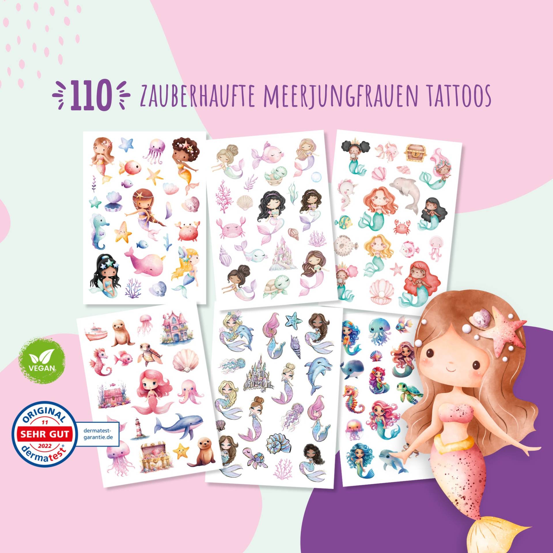 110 Hautfreundliche Hauttattoos Für Kinder, Meerjungfrauen Tattoos, Geschenk Mädchen, Mitgebsel Kindergeburtstag | Meerjungfrauen von MeinBaby123Shop