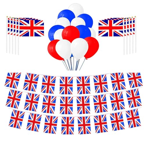 Partydekorationsset mit Union Jack-Motiv, britische Partyflagge, Banner, Luftballons, Dekoration, königliche Ballon-Dekorationen, patriotischer Partyballon für Nationalfeiertag, Innenbereich, Garten von Meindin