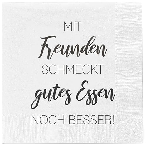 Servietten Mit Freunden schmeckt gutes Essen noch besser 80 Stück Party 16x16cm Fest Tischdeko Papierserviette Serviette von Meinposten