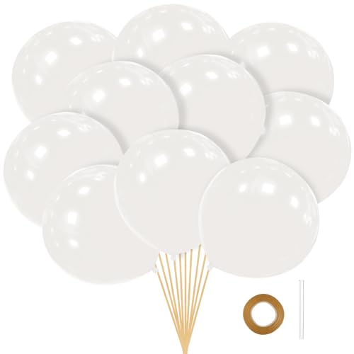 10 Stück 36 Zoll XXL Luftballon Weiß,90cm Latex Luftballons Groß, Weisse Helium Riesenluftballon, Grosse Runde Latexballon für Hochzeit, Geburtstag, Taufe Babyparty, Party Deko von Meinraum