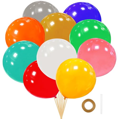 10 Stück Luftballons Groß, 36 Zoll XXL Luftballon, 90cm Latex Riesenluftballon, Große Helium Riesen Ballon, Bunt Runde Latexballon für Hochzeit, Geburtstag, Taufe Babyparty, Party Deko von Meinraum