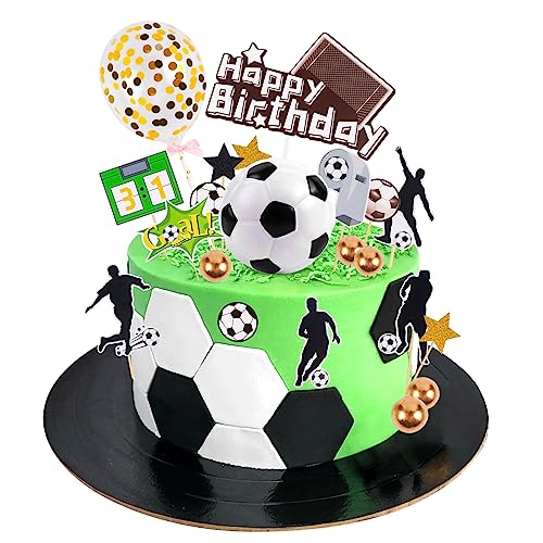 32 Stück Tortendeko Fussball, Fußball Kuchen Deko, Happy Birthday Cake Topper mit 1 Ballon, 1 3D Fussball, Sport Tortenaufleger für Junge Mädchen Geburtstag Party Dekoration von Meinraum