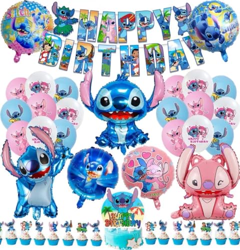 Stitch Birthday Balloons,Cartoon Birthday Decoration,Children's Birthday Decoration Cartoon Balloons Happy Birthday Banner,Stitch Aluminum Foil Balloon (B) von Meiruier