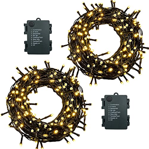 Meision Lichterkette Batterie Timer, LED Lichterkette mit Batterie Innen Außen, Lichterkette Batteriebetrieben 8 Modi, ideal für Weihnachten Party Hochzeit Deko, 5m 50LEDs, Warmweiß, 2 Stücke von Meision