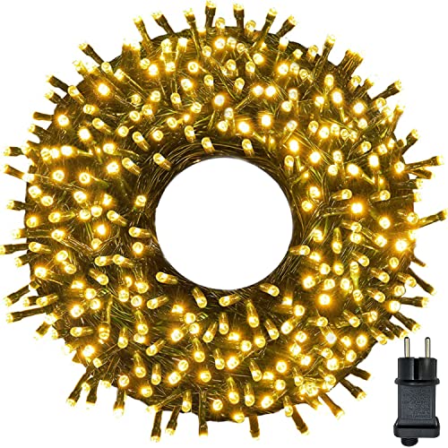 Meision Lichterkette Außen Strom 20m 200LED Innen Lichterkette Weihnachtsbaum mit 8 Modi Timer Speicherfunktion IP44 Wasserdicht, Lichterkette Strombetrieben für Balkon, Garten, Party, Warmweiß von Meision