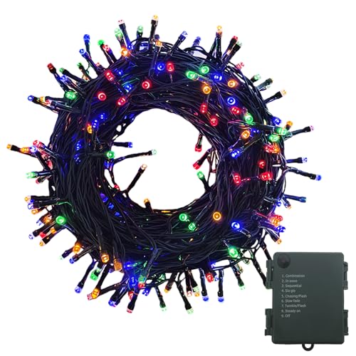 Meision Lichterkette Batterie 20m 200LEDs, Lichterkette Außen Inner mit Timer, 9 Modi, Speicherfunktion, Lichterkette Outdoor Batterie Weihnachtsbaum für Party, Balkon, Zimmer, Bunt von Meision