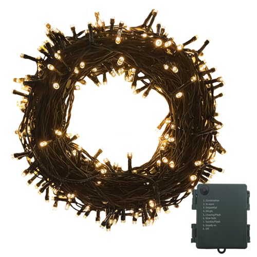 Meision Lichterkette Batterie 20m 200LEDs, Lichterkette Außen Inner mit Timer, 9 Modi, Speicherfunktion, Lichterkette Outdoor Batterie Weihnachtsbaum für Party, Balkon, Zimmer, Warmweiß von Meision