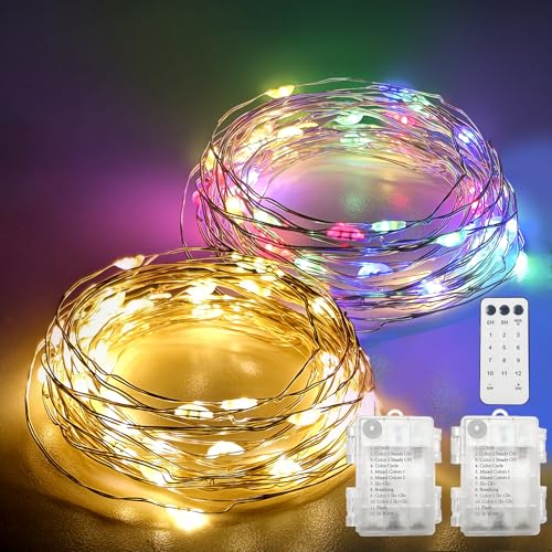 Meision Lichterkette Batterie 2stk 10meters 100LEDs, Micro Lichterkette Außen & Innen mit Timer, Fernbedienung, 12 Modi, Dimmbar LED Lichterketten Batteriebetrieben für Weihnachten, Party, Zimmer von Meision