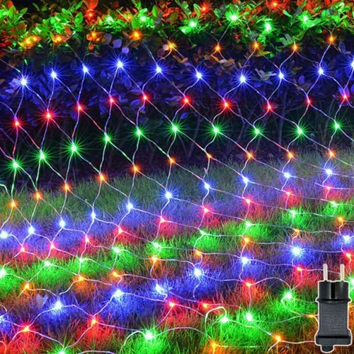 Meision Lichternetz Außen 1.5 x 1.5 Meters 100 LEDs, Lichterkette Innen Netz mit Timer + 9 Modi Stecker + Speicherfunktion, IP44 Erweiterbar Mesh Lichtervorhang für Balkon, Garten, Bunt von Meision