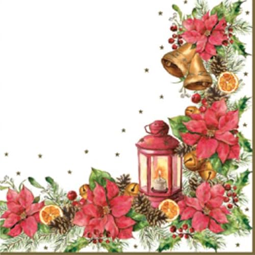 Auswahl Motiv - 20 Servietten/Napkins - ca. 33 x 33 cm 3-lagig -Poinsettia Weihnachtsstern Glocken Tannenzweige Laterne Zapfen - Tisch-Deko Basteln Serviettentechnik von Meissner-Handel