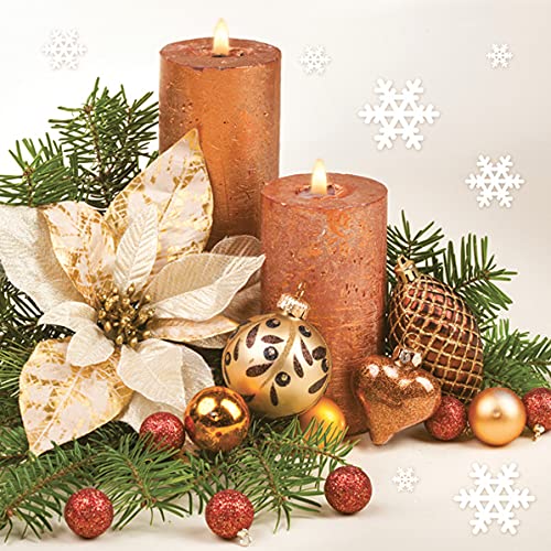 Auswahl Motiv - 20 Servietten/Napkins - ca. 33 x 33 cm 3-lagig - goldener Weihnachtsstern Poinsettia mit zwei Kerzen Kugeln Zweige - Tisch-Deko Basteln Serviettentechnik von Meissner-Handel