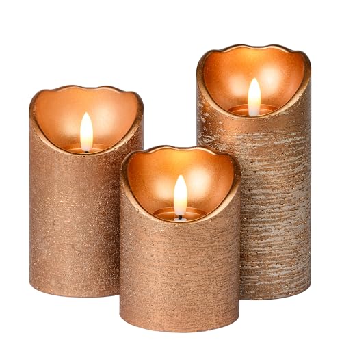 Meisterhome® 3er-Set Flammenlose LED Kerzen - Bronze - Rustik Design Stumpenkerze - mit Fernbedienung – mit Timer - Batteriebetrieben – Warmweiß - 10/12,5/15 cm hoch - mit flackernder Flamme von Meisterhome