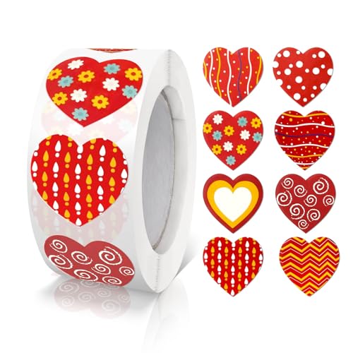 Aufkleber Herz Rot 8 Designs Selbstklebende Herzform Etiketten Rolle 25mm klein Farbkodierung Heart Sticker liebe für Hochzeiten Scrapbooking Geschenke dekoration 500 Stück von Meitaat