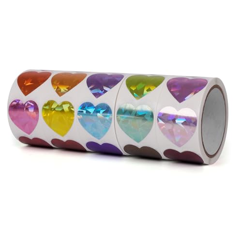 Meitaat Bunt Herz Glänzende Etiketten 25mm Selbstklebend Rolle Kleine Klebepunkte Funkelnde Aufkleber Farbkodierung Herzform Sticker für Hochzeiten Scrapbooking Geschenke Valentinstag 1000 Stück von Meitaat