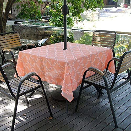 Melaluxe Frühjahr/Sommer Faltenfreie wasserdichte Outdoor-Tischdecke mit Schirmloch und Reißverschluss, 152,4 cm quadratisch, orange, für 4 Personen von Melaluxe