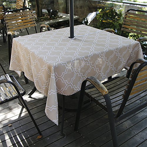 sobibo Schwergewicht faltenfrei schmutzabweisend Wasserdicht Outdoor abwaschbar Tischtuch Tischdecke mit Regenschirm Loch und Reißverschluss 60" Square-Zippered khaki von Melaluxe