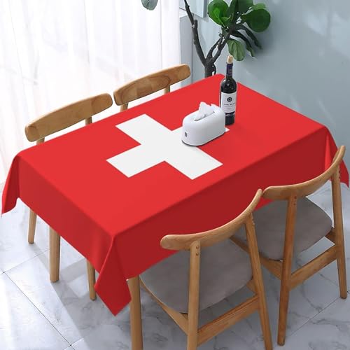 Tischdecke mit Schweizer Flagge, wasserdicht, rechteckig, waschbar, Party-Tischdecke, 137,2 x 182,9 cm, für Feier, Urlaub, Camping, Picknick von Melbrakin