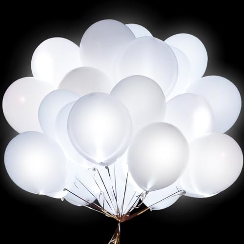 40 Stück Leuchtende Luftballons，LED leuchtende Ballons weiß，Led ballon lichter，Leuchtet Ballons im Dunkeln，für Partys, Festivals, Kindergeburtstage von Meleager