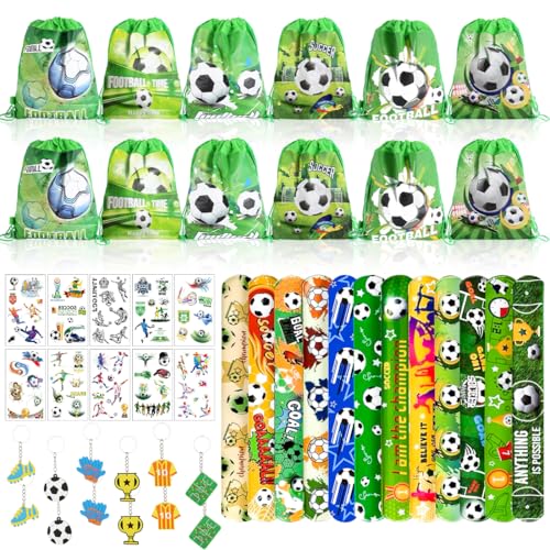 46 Stück Fußball Mitgebsel Kindergeburtstag, Fußball Party Mitgebsel Kinder, Fußball Party Gastgeschenke Set, mit Kordelzug Taschen Schnapparmband Tätowierungen Schlüsselanhänger von Meleager