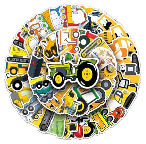 50 Stück Bagger Sticker Set, Wasserfeste Auto Traktor Sticker, Auto Baumaschinen Traktor Aufkleber, Kreatives DIY für Laptop Mobiltelefone Skateboard Gepäck etc, Geeignet für Erwachsene und Kinder von Meleager